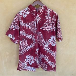 Go Barefoot Hawaiian Red & White Floral 1/4 Button Up Shirt Men’s Size XL - USA